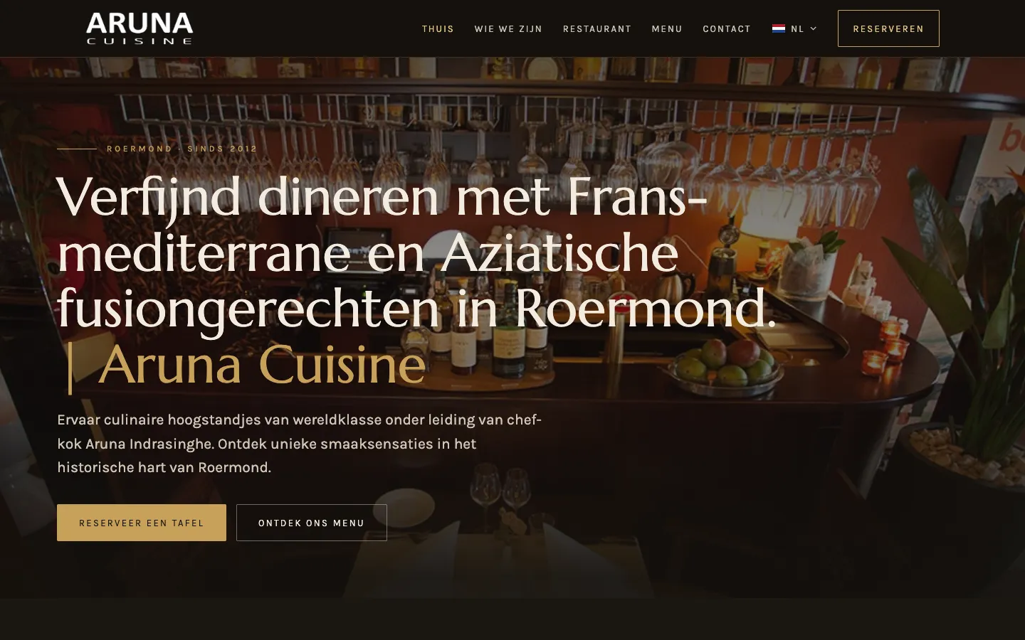 Aruna Culinair website homepage on desktop