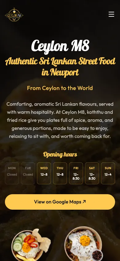 Ceylon M8 website homepage on mobile