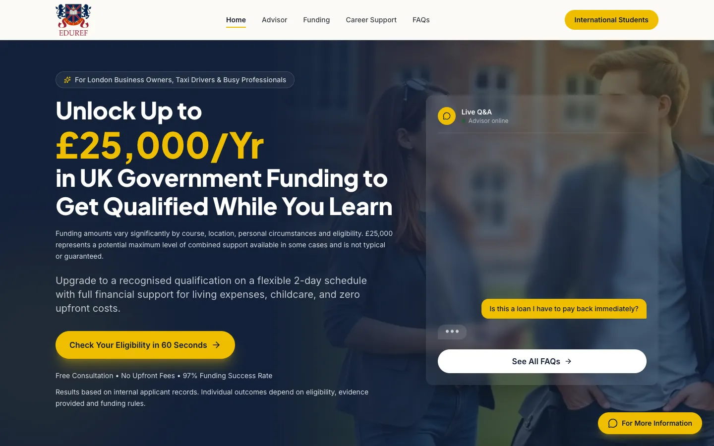 EduRef website homepage on desktop