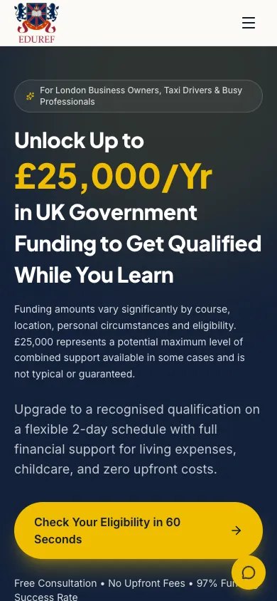 EduRef website homepage on mobile