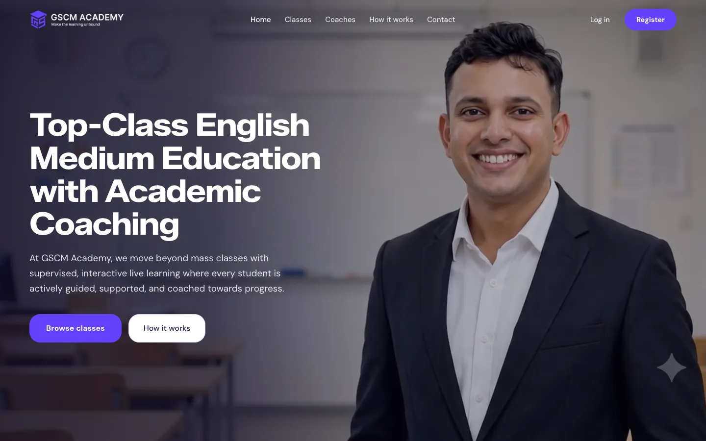 GSCM Academy website homepage on desktop