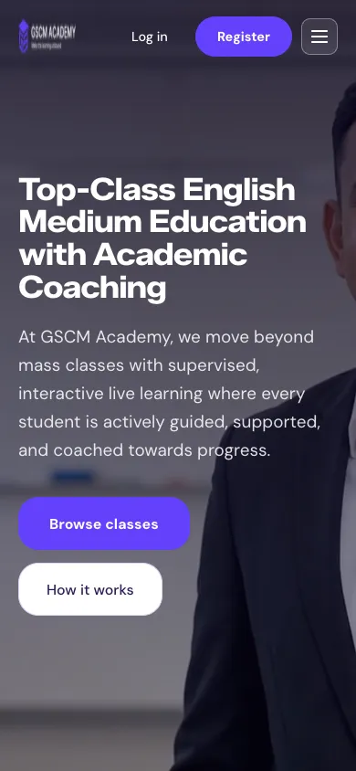 GSCM Academy website homepage on mobile