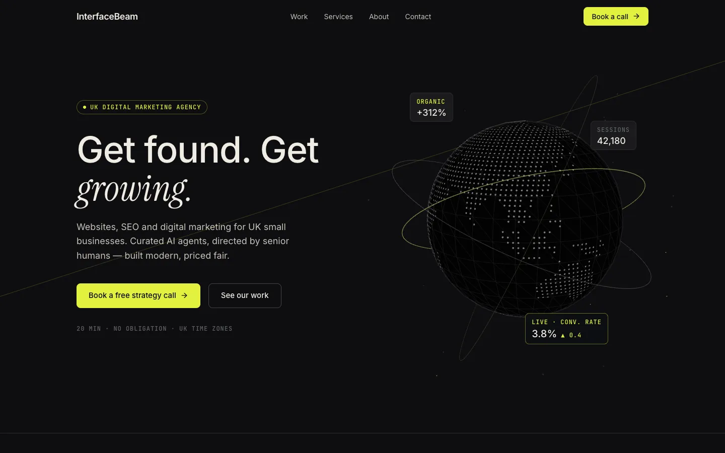 InterfaceBeam website homepage on desktop