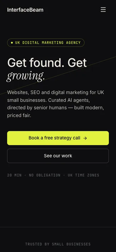 InterfaceBeam website homepage on mobile