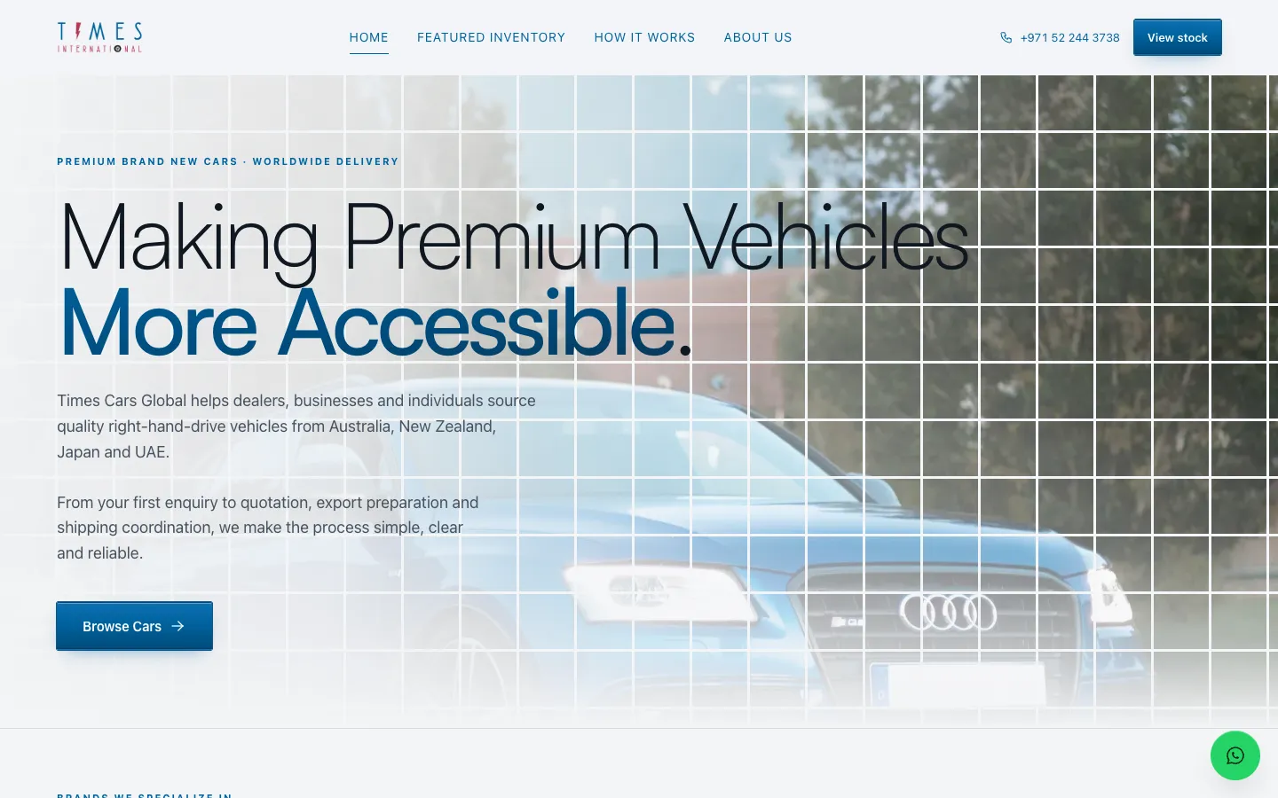 Times Cars Global website homepage on desktop