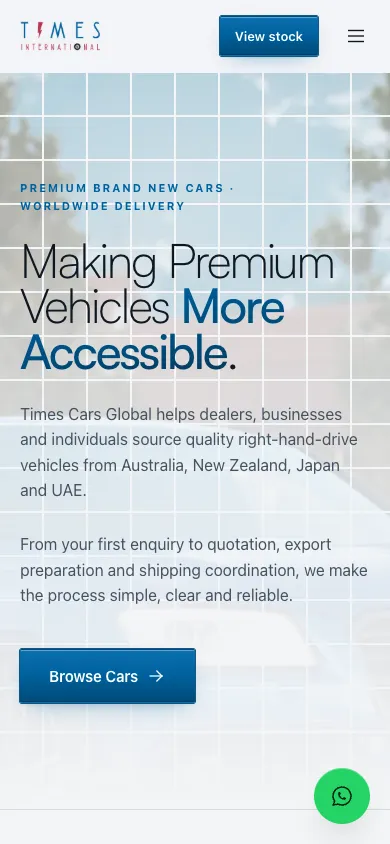 Times Cars Global website homepage on mobile