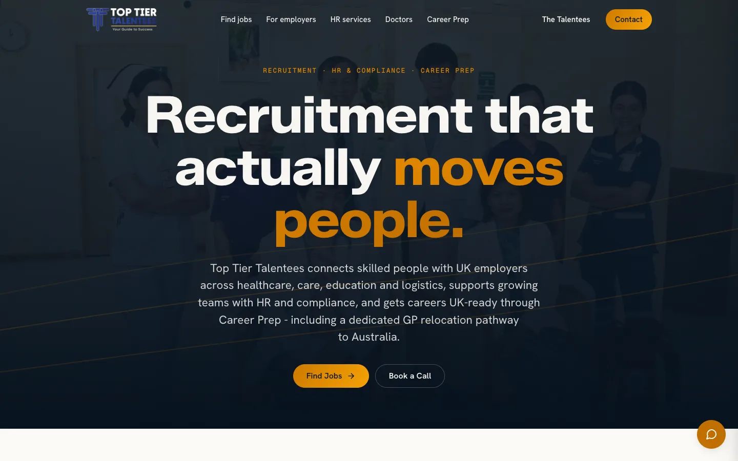 Top Tier Talentees website homepage on desktop