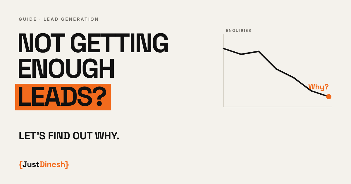 Not getting enough leads? Let's find out why. Guide thumbnail with a falling enquiries line graph marked Why?